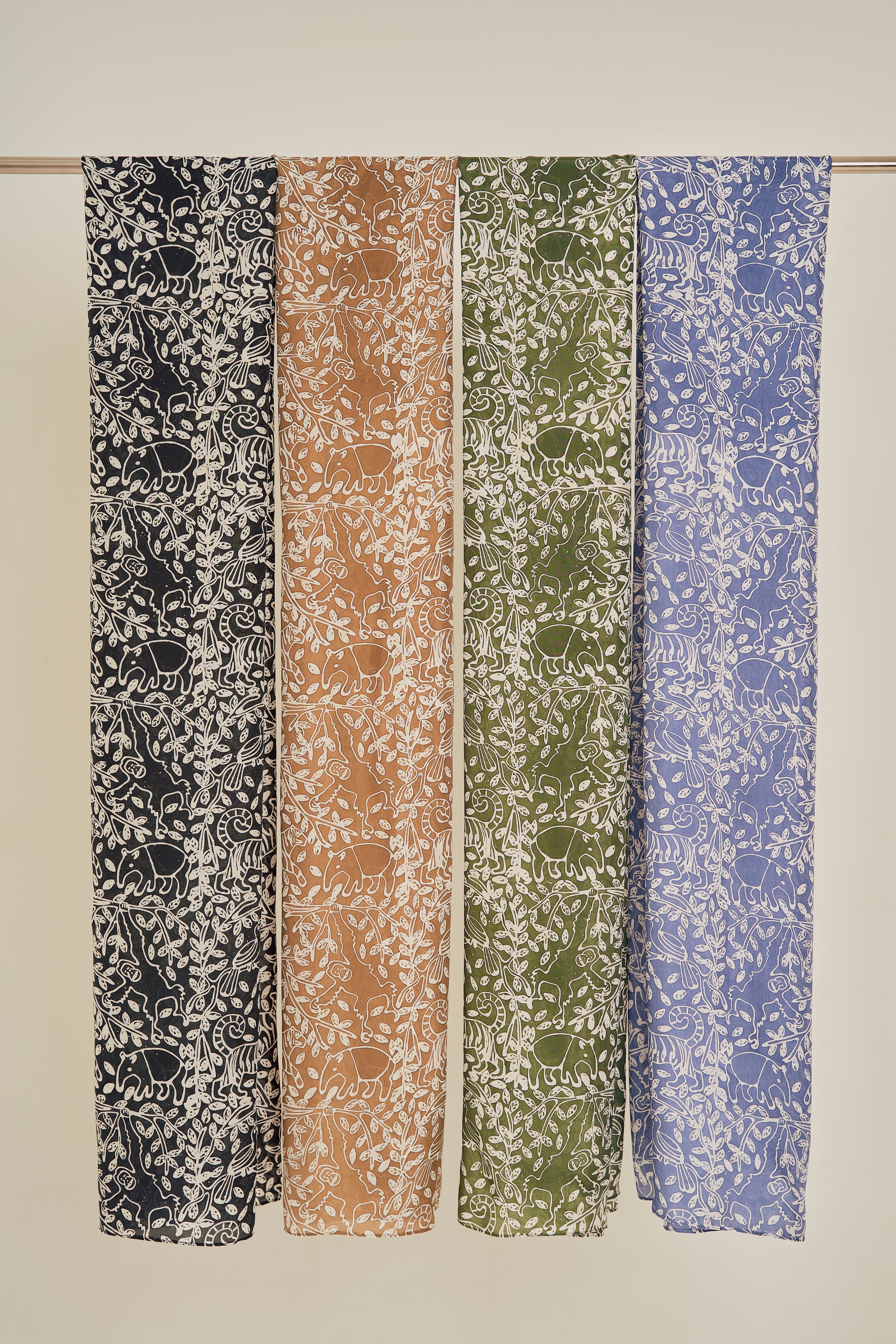 Rainforest Habotai Silk Scarf (Hand-Blocked Print)