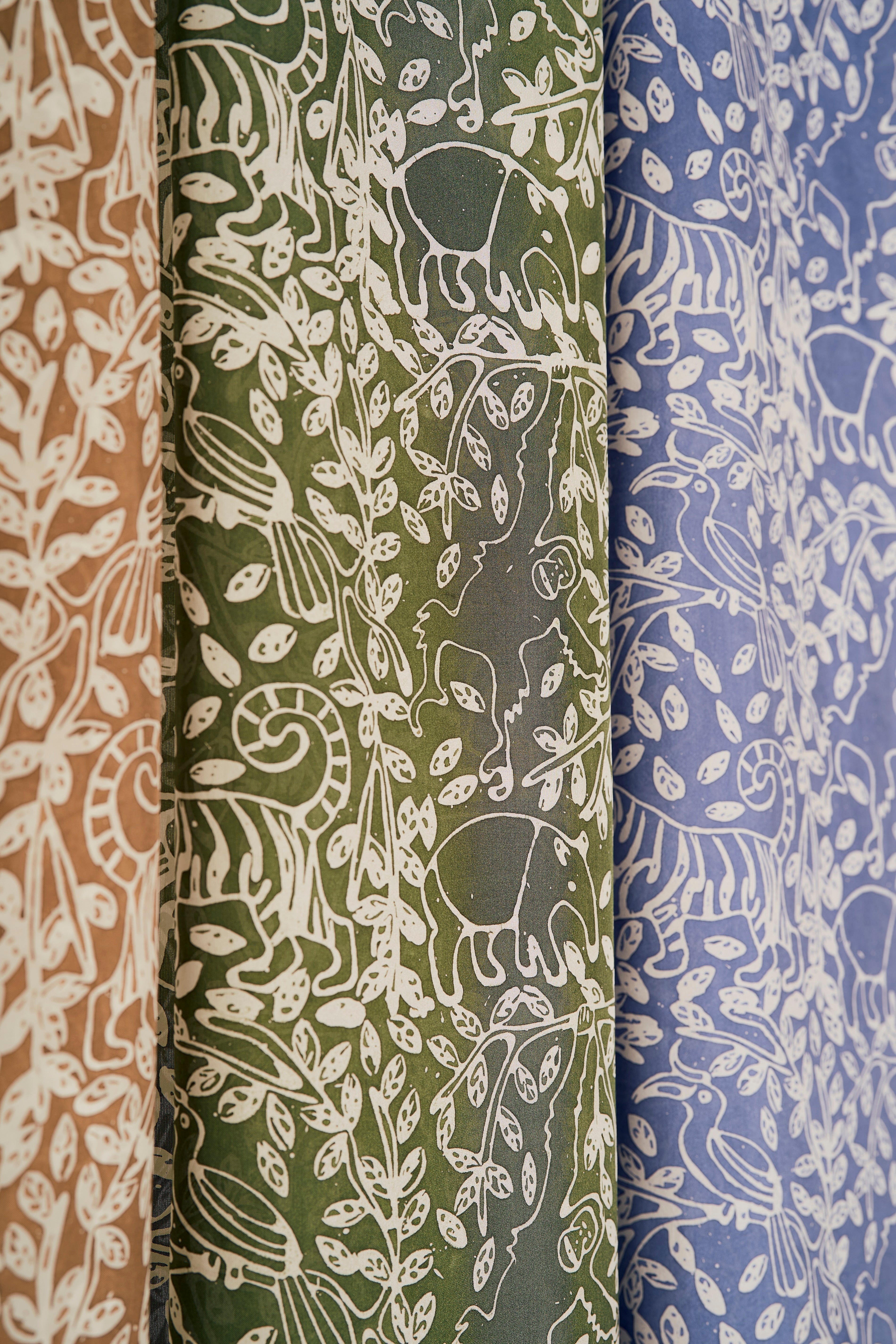Rainforest Habotai Silk Scarf (Hand-Blocked Print)