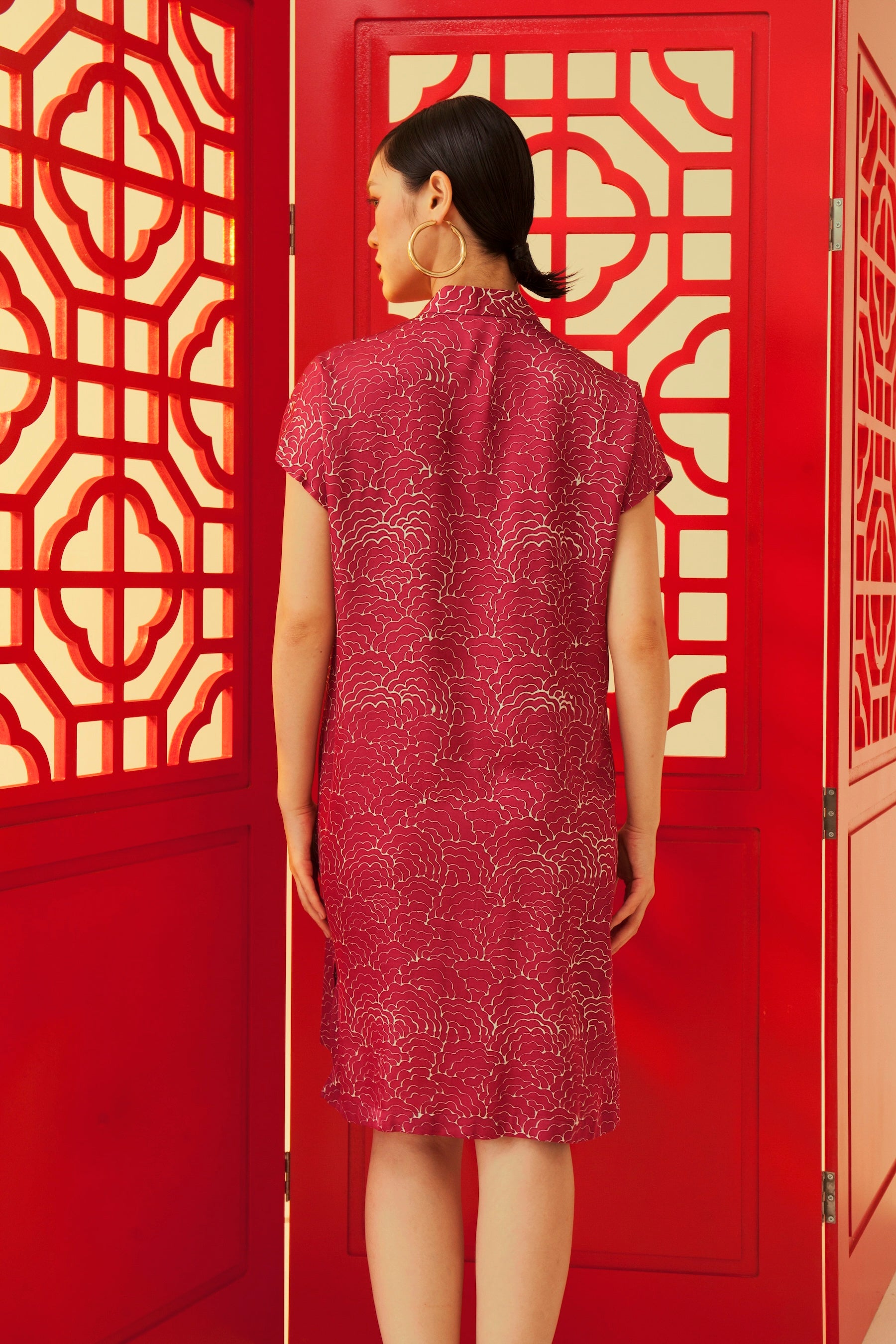 Oriental Mandarin Collar Boxy Dress