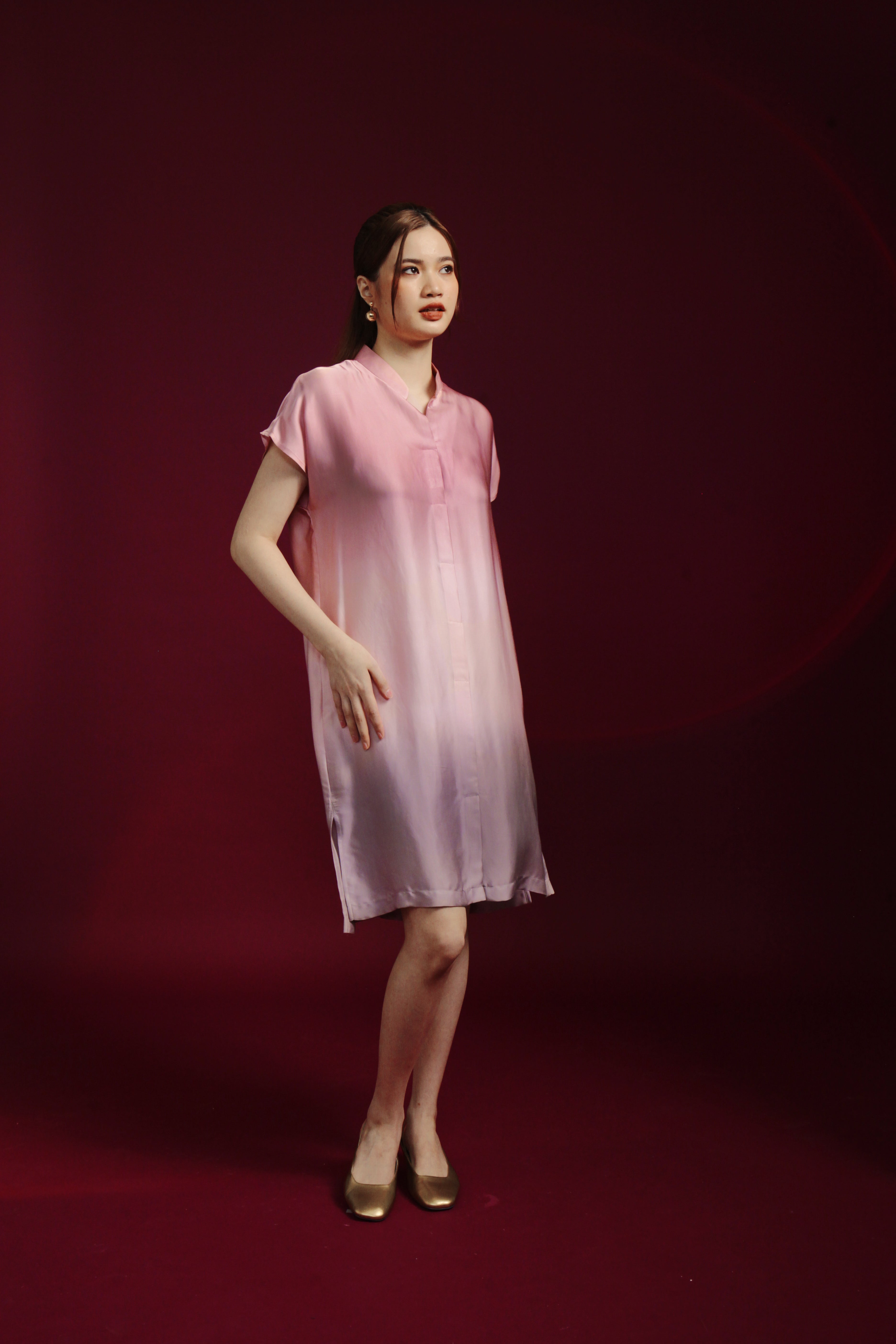 Mandarin Collar Boxy Shirt Dress