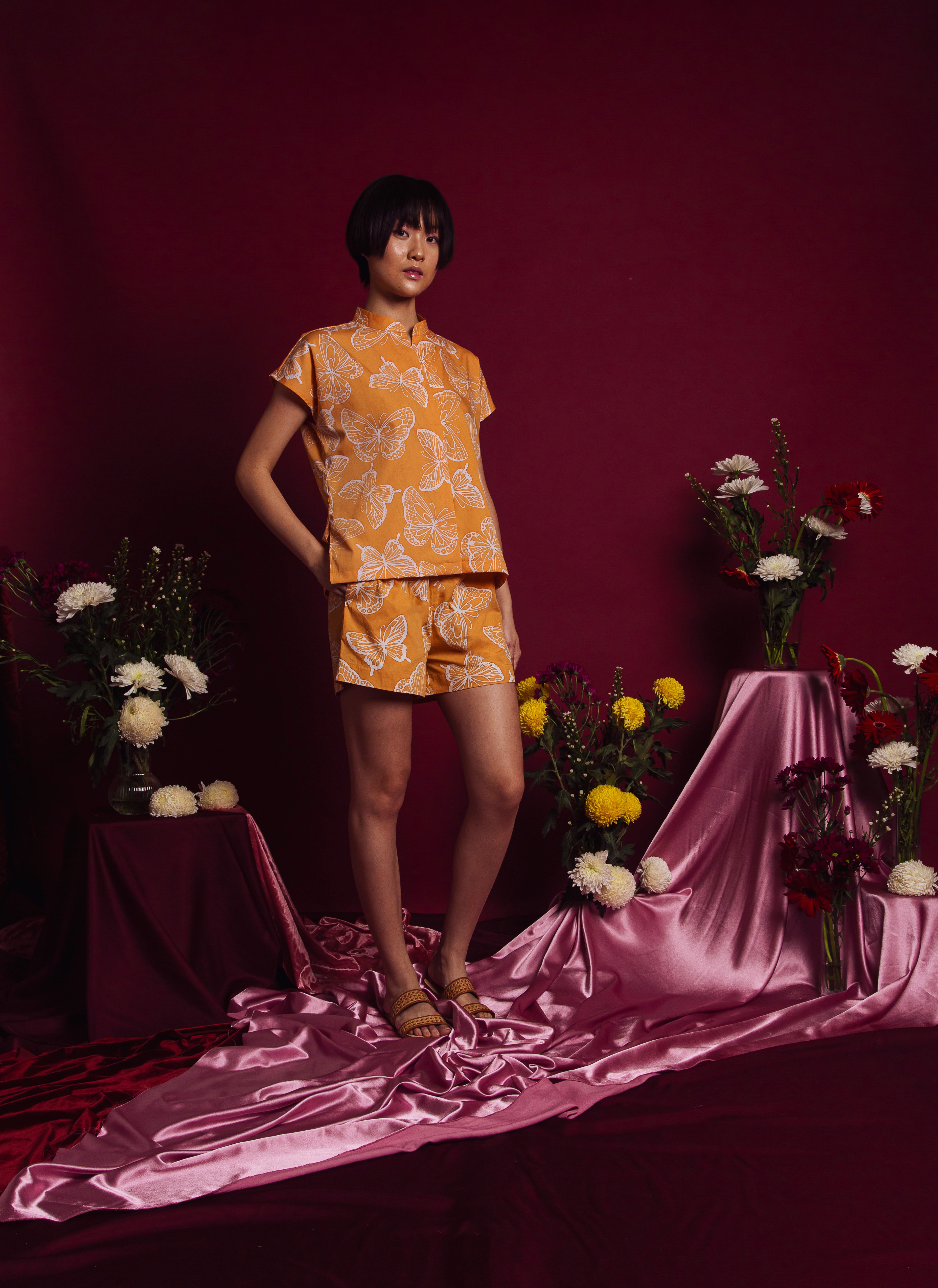 Mandarin Collared Boxy Shirt Blouse
