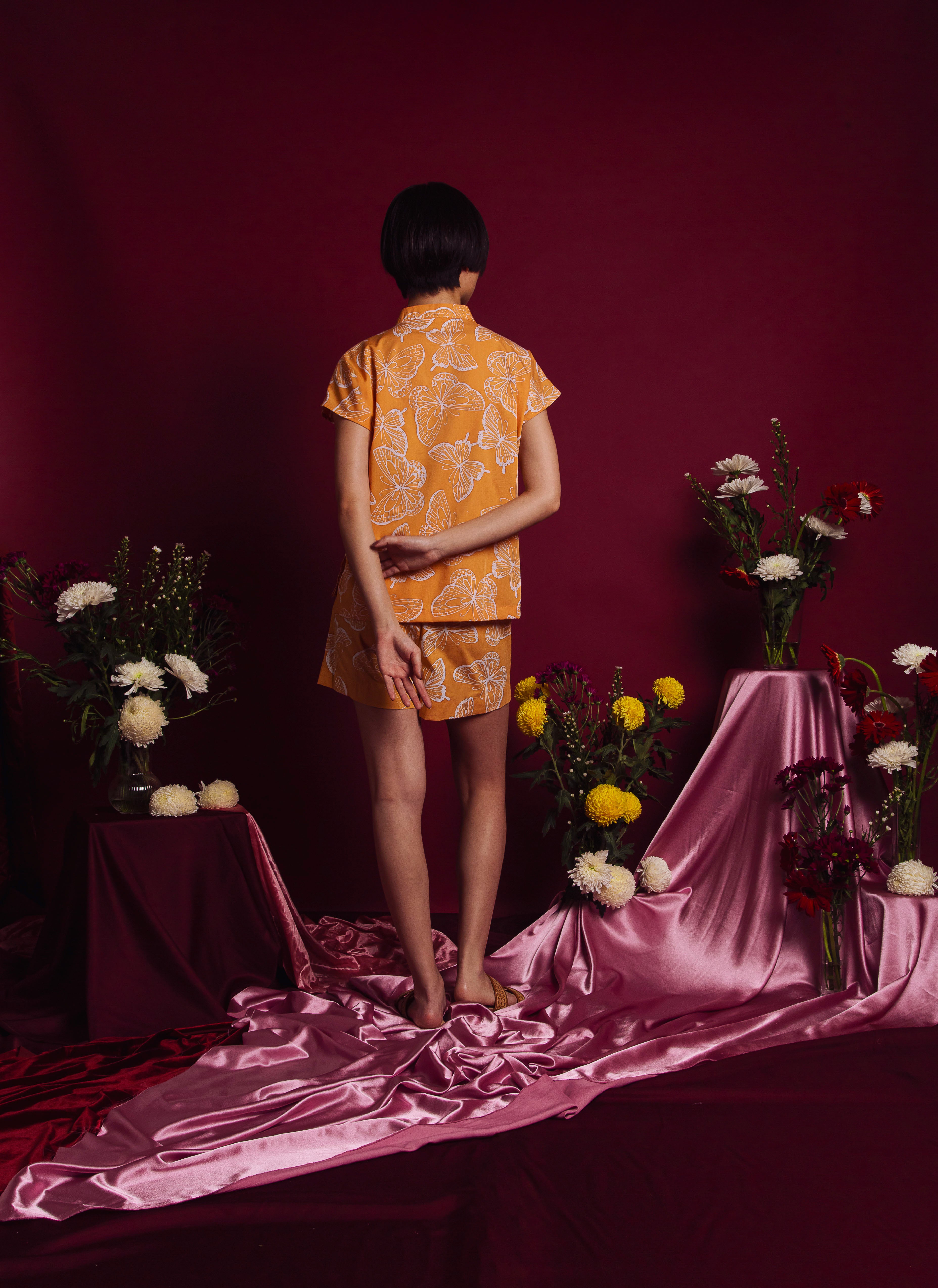 Mandarin Collared Boxy Shirt Blouse